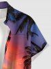 Chemise hawaïenne pour homme à boutons et poche, imprimé cocotier coucher de soleil dégradé au crépuscule - Orange Foncé XL