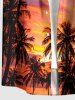 Chemise hawaïenne pour homme à boutons et poche, imprimé cocotier coucher de soleil dégradé au crépuscule - Orange Foncé XL