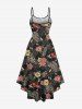 Robe à bretelles à ourlet asymétrique, imprimé fleurs, feuilles, papillons et léopard Hawaï - Noir 3X