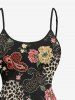 Robe à bretelles à ourlet asymétrique, imprimé fleurs, feuilles, papillons et léopard Hawaï - Noir 3X