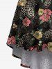 Robe à bretelles à ourlet asymétrique, imprimé fleurs, feuilles, papillons et léopard Hawaï - Noir 3X