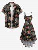 Robe à bretelles à ourlet asymétrique, imprimé fleurs, feuilles, papillons et léopard Hawaï - Noir 3X