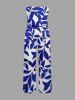Combinaison hawaïenne à poches imprimé feuilles et branches avec ceinture amovible et bretelle d'épaule - Bleu 3X