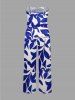 Combinaison hawaïenne à poches imprimé feuilles et branches avec ceinture amovible et bretelle d'épaule - Bleu 3X