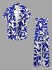 Combinaison hawaïenne à poches imprimé feuilles et branches avec ceinture amovible et bretelle d'épaule - Bleu 3X