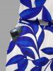 Combinaison hawaïenne à poches imprimé feuilles et branches avec ceinture amovible et bretelle d'épaule - Bleu 3X