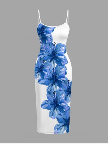 Robe ajustée Hawaï à imprimé fleurs d'hibiscus