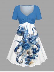 Robe Hawaïenne Ceinturée à Imprimé Fleurs et Pieuvres - Pers 3X