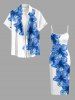 Robe ajustée Hawaï imprimé fleurs d'hibiscus - Bleu 1X