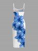 Robe ajustée Hawaï imprimé fleurs d'hibiscus - Bleu 1X