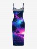 Robe ajustée hawaïenne à imprimé 3D cocotier, dégradé pailleté - Pourpre  6X