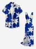 Robe cache-cœur fendue à volants imprimé fleurs hawaïennes - Bleu XXL