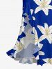 Robe cache-cœur fendue à volants imprimé fleurs hawaïennes - Bleu XXL