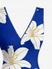 Robe cache-cœur fendue à volants imprimé fleurs hawaïennes - Bleu XXL