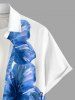 Chemise hawaïenne pour homme à imprimé fleurs d'hibiscus, boutons et poche - Bleu 3XL
