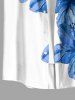 Chemise hawaïenne pour homme à imprimé fleurs d'hibiscus, boutons et poche - Bleu 6XL