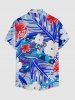 Chemise hawaïenne pour homme à imprimé fleurs et feuilles tropicales, avec boutons et poche - Bleu 6XL