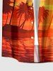 Chemise hawaïenne pour homme avec imprimé paysage marin et cocotiers, boutons et poche - Orange Foncé 6XL