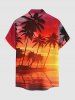 Chemise hawaïenne pour homme avec imprimé paysage marin et cocotiers, boutons et poche - Orange Foncé 6XL