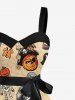 Halloween Skeleton Pirate Pumpkin Ghost Spider Web Print Button A Line Dress with Removable Belt -  