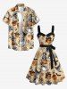 Halloween Skeleton Pirate Pumpkin Ghost Spider Web Print Button A Line Dress with Removable Belt -  