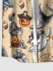 Chemise boutonnée avec poche poitrine pour homme, imprimé Halloween squelette, pirate, citrouille, fantôme et toile d'araignée - Bronze M