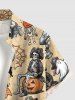 Chemise boutonnée avec poche poitrine pour homme, imprimé Halloween squelette, pirate, citrouille, fantôme et toile d'araignée - Bronze M