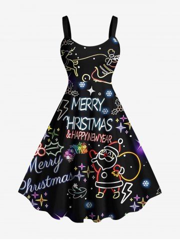 Christmas Santa Claus Bells Snowflake Print Tank Dress(Adjustable Shoulder Strap) - BLACK - 1X
