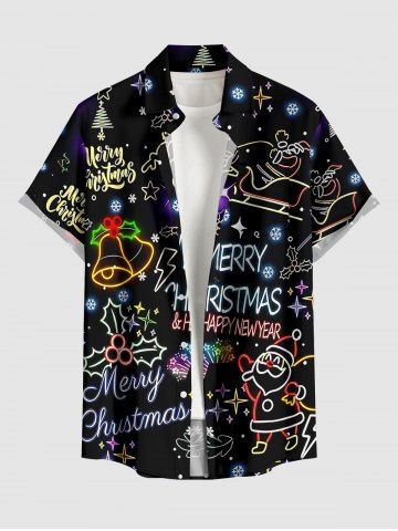 Christmas Santa Claus Bells Snowflake Print Buttons Pocket Shirt For Men - BLACK - L
