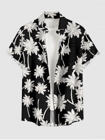 Coconut Tree Print Hawaii Button Pocket Shirt For Men - BLACK - XL