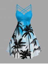 Robe hawaïenne à imprimé dégradé cocotier, froncée, avec croisillons et bretelles croisées - Pers 1X