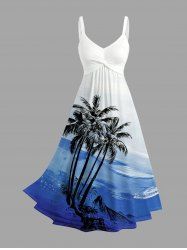 Robe trapèze Hawaï twist imprimé cocotier et mer - Bleu XXS