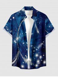 Glitter Milky Way Galaxy Print Hawaii Button Pocket Shirt For Men -  