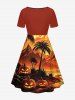 Tenue assortie pour couple avec motif citrouille d'Halloween, cocotier et montagne - Orange 