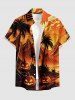 Tenue assortie pour couple avec motif citrouille d'Halloween, cocotier et montagne - Orange 