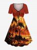 Tenue assortie pour couple avec motif citrouille d'Halloween, cocotier et montagne - Orange 
