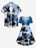Robe trapèze ceinturée à imprimé Hawaï ciel dégradé cocotiers - Bleu clair 3X