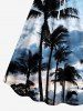 Robe trapèze ceinturée à imprimé Hawaï ciel dégradé cocotiers - Bleu clair 3X
