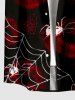 Halloween Spider Web Lip Print Button Pocket Shirt For Men -  