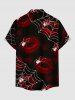 Halloween Spider Web Lip Print Button Pocket Shirt For Men -  