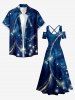 Robe trapèze à épaules dénudées et bretelles croisées, imprimé Voie lactée scintillant style Hawaï - Bleu profond 2X