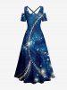 Robe trapèze à épaules dénudées et bretelles croisées, imprimé Voie lactée scintillant style Hawaï - Bleu profond 2X