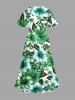 Robe midi hawaïenne fendue imprimé fleurs et feuilles d'hibiscus - Vert 1X