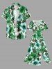 Robe midi hawaïenne fendue imprimé fleurs et feuilles d'hibiscus - Vert 1X