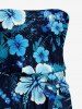 Combinaison Hawaï à imprimé fleurs d'hibiscus et feuilles tropicales avec poche V, ceinture et bretelles amovibles - Bleu profond 1X
