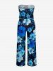 Combinaison Hawaï à imprimé fleurs d'hibiscus et feuilles tropicales avec poche V, ceinture et bretelles amovibles - Bleu profond 1X