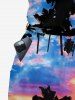 Combinaison hawaïenne à poches Coconut Tree avec imprimé nuages colorés, ceinture et bretelles amovibles - Bleu Ciel 1X
