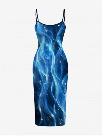 Robe hawaïenne ajustée imprimé flamme bleu lumineux - DEEP BLUE - XS