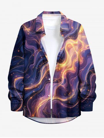 Chemise hawaïenne à manches longues pour homme, boutons, imprimé art fluide marbre galaxie - CONCORD - 7XL