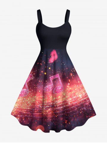 Musical Motes Glitter 3D Print Hawaii Tank Dress(Adjustable Shoulder Strap) - CORAL PINK - 6X